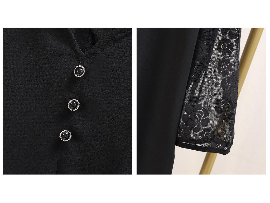 Plus Size Women's Chiffon Blouse - Seven-Sleeve, Hollow Out, Slimming Autumn Fashion Top, Style 25065T