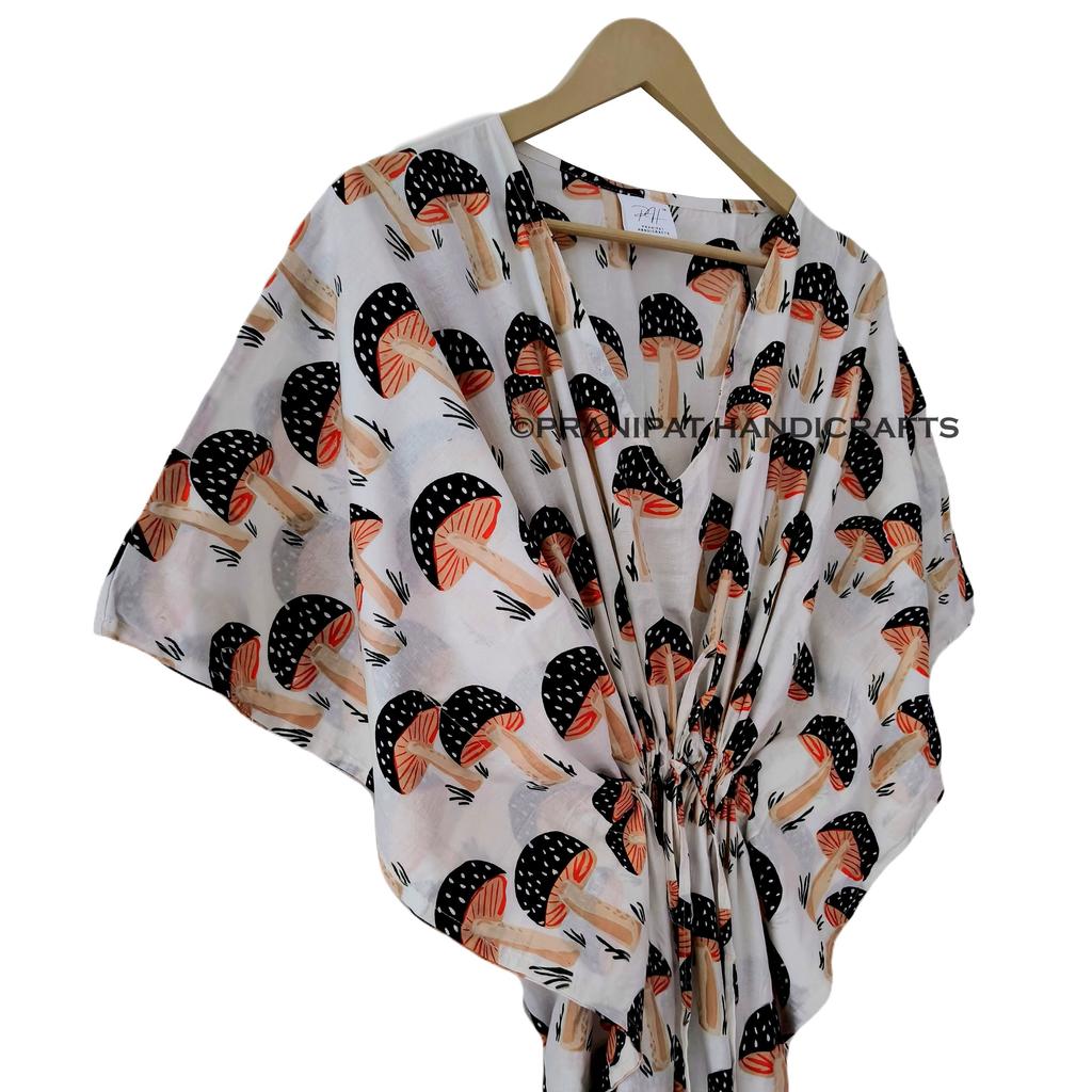 Женская хлопковая одежда в стиле хиппи, летняя черная одежда для сна с грибным принтом, длинное платье-кафтан макси CKFTN-SCRN-FULL-BUYIT-108