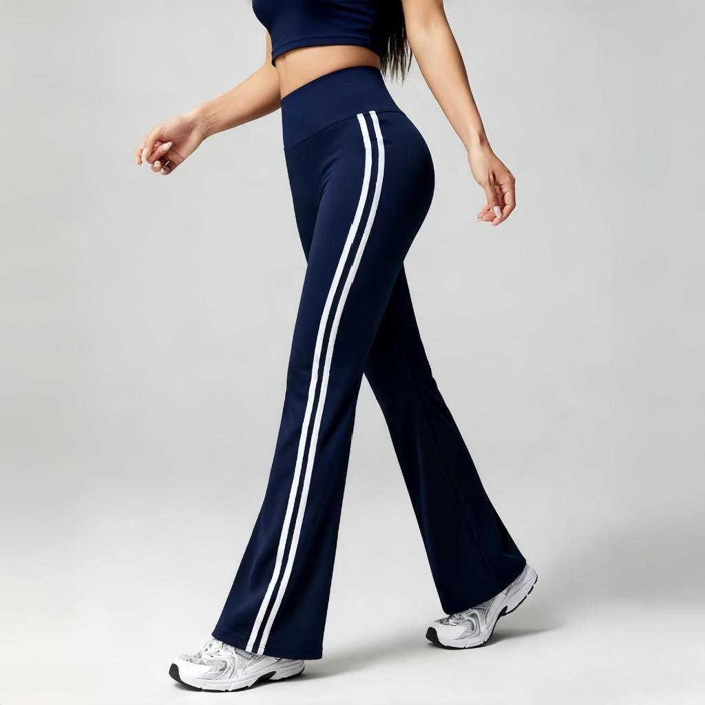 Персиковые расклешенные йога-штаны с высокой талией и эффектом пуш-ап - Телесные эластичные спортивные штаны