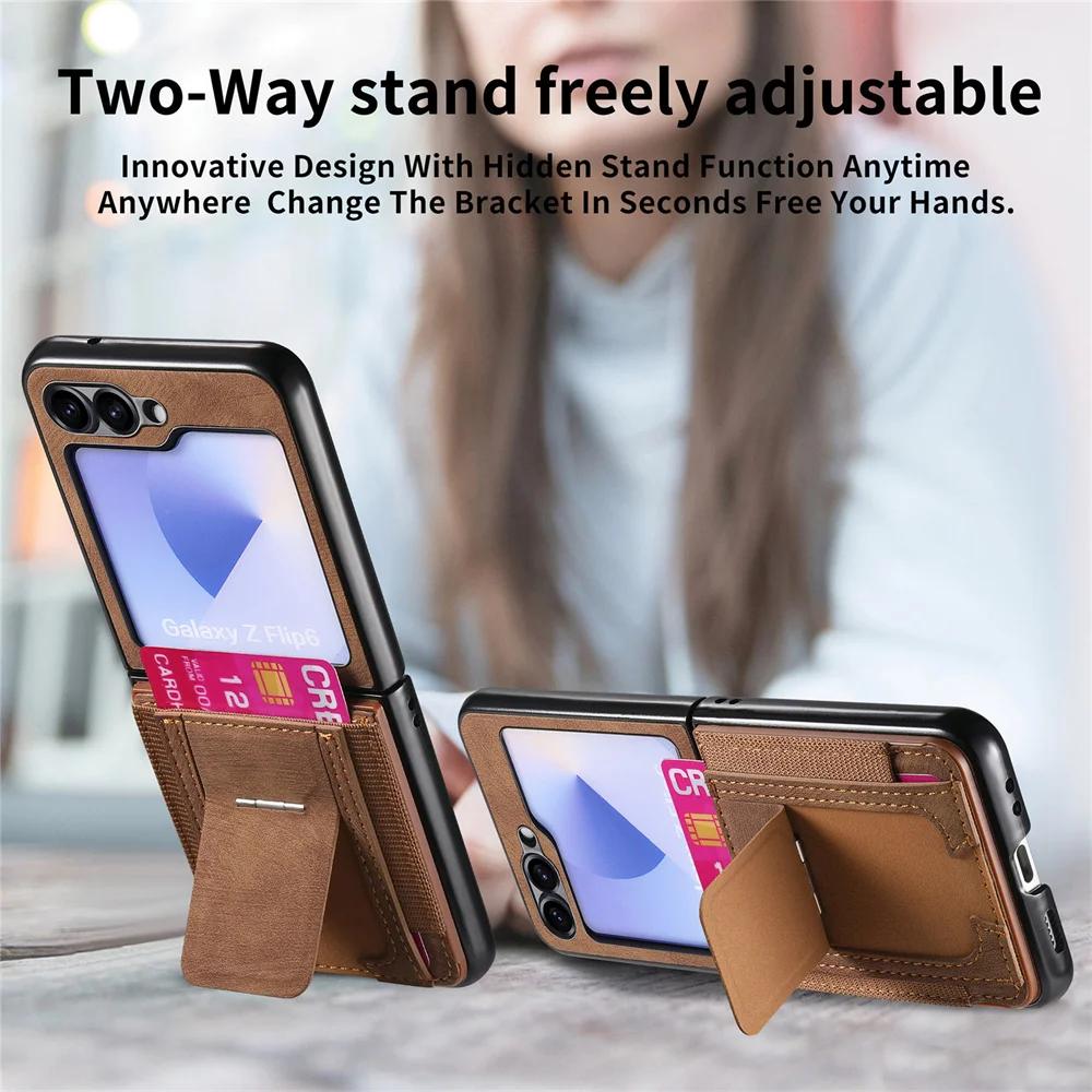 Ретро Кожаный Кошелек-Подставка с Держателем для Карт Чехол для Телефона для Samsung Galaxy Z Flip 6 5 4 3 Flip6 Flip5 Flip4 Защитный Чехол
