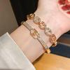 Love Heart Pearl Cross Bangle With Cubic Zirconia For Fashionable Office Wear