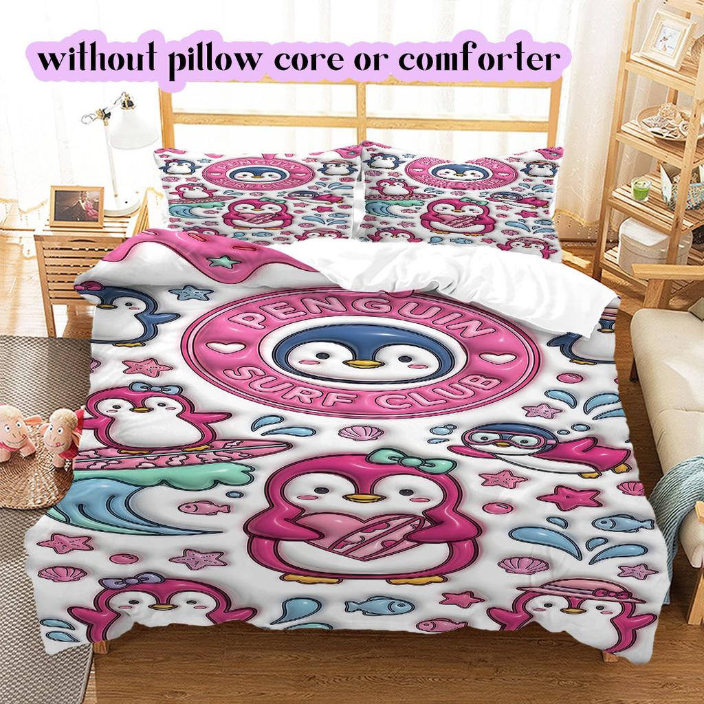 Cute animals surfing Pattern Bedding,Quilt Set Quilt Cover Pillowcase Home Birthday Gift (1*duvet cover+2*pillowcase,without core)