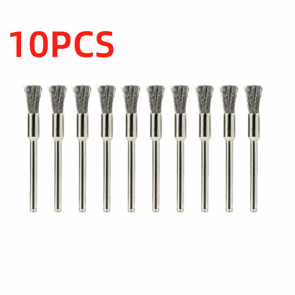 10Pcs Stainless Steel Wire Brushes Mold Cleaning 3mm Shank Remove Rust Polishing Brush Rotary Polishing Work