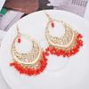 1 Pair Women Hook Earrings Vintage Ethnic Style Exaggerated Hollow Out Beads Waterdrop Shape Ear Decoration Jewelry Vacation Earrings