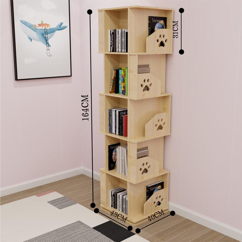 360° Rotating Solid Wood Kids Bookshelf
