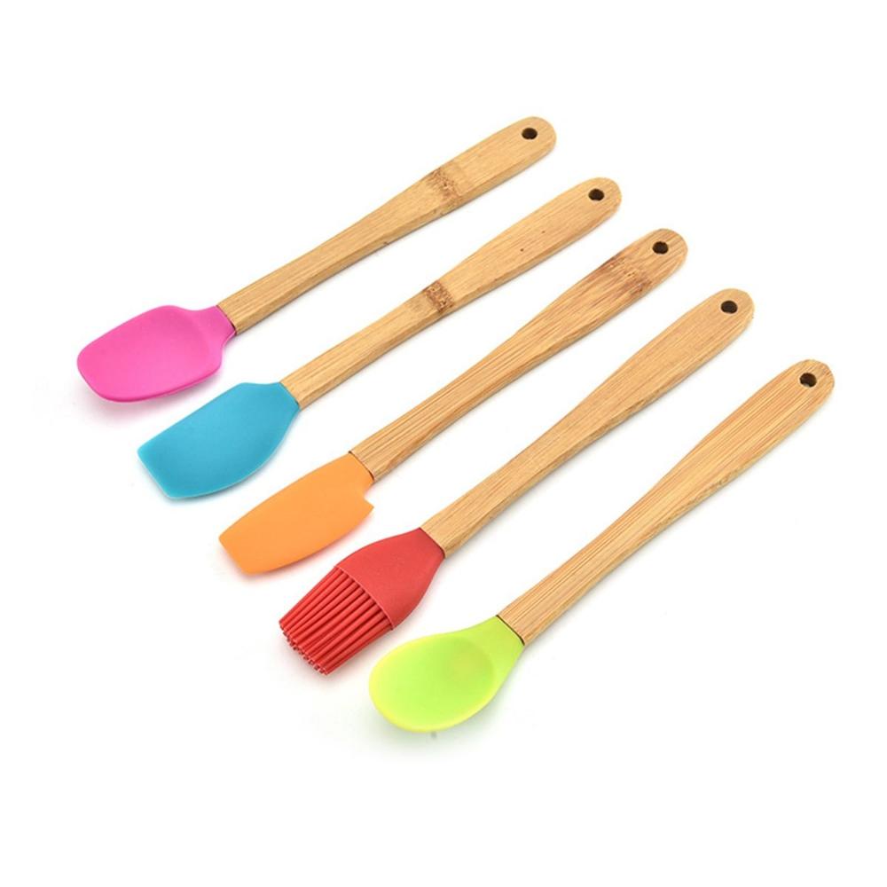 Pastry Mixing Mini Wooden Handle Kicthen Utensils Non-stick Cake Scraper Baking Tools Spatula Brush