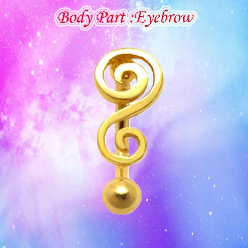 KODY PIERCING 18K Gold Plated Musical Note Piercing On Eyebrow Arch Bar with Ball - Quality Piercing