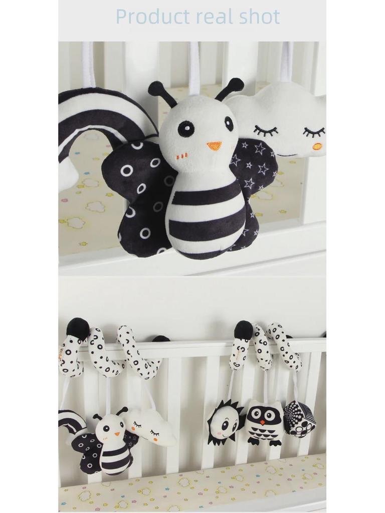 Подвесная игрушка для кроватки и коляски Aipinqi Black & White Animal с колокольчиком