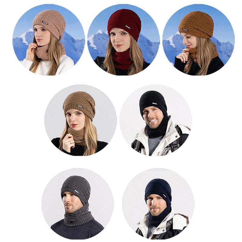 Зимняя вязаная шапка, шарф, комплект из двух предметов для мужчин и женщин, уличная защита ушей, бархатный теплый пуловер, шерстяная лыжная шапка, шапочки Skullies