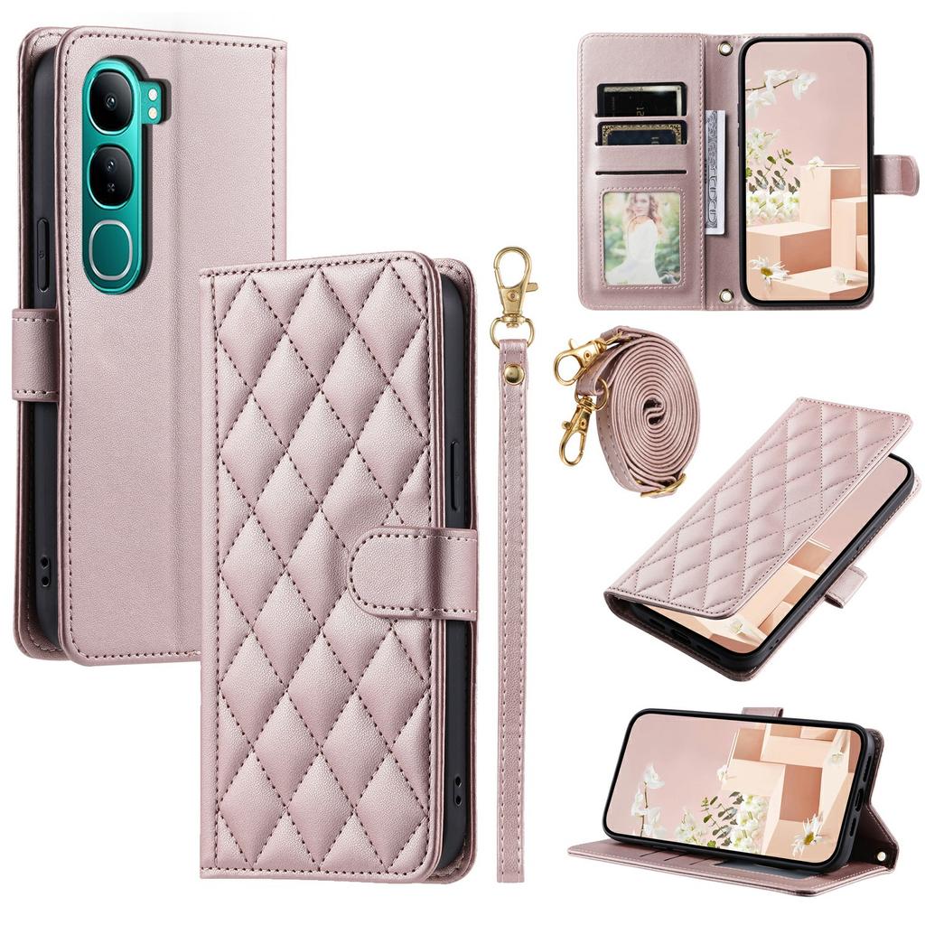Wallet Case For vivo Y300 5G/Y300 (Indonesia) 5G/V40 Lite (Indonesia) 5G/4G Rhombus Grid PU Leather Phone Cover