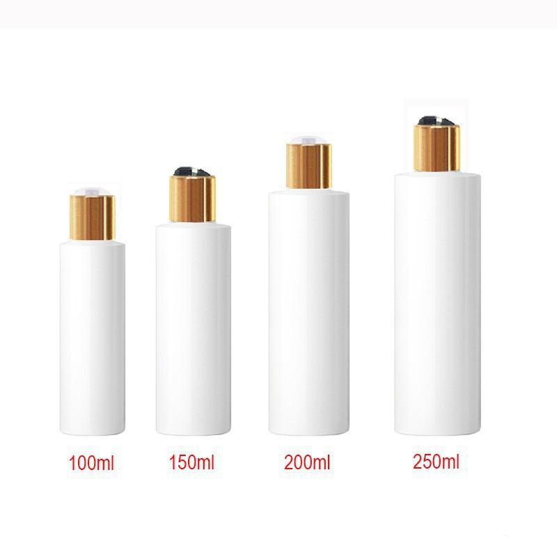 10pcs/lot 100ml/150ml/200ml/250ml Plastic Lotion Bottle With Gold Disc Cap Essential Oils Cosmetic Packaging Shampoo Bottle