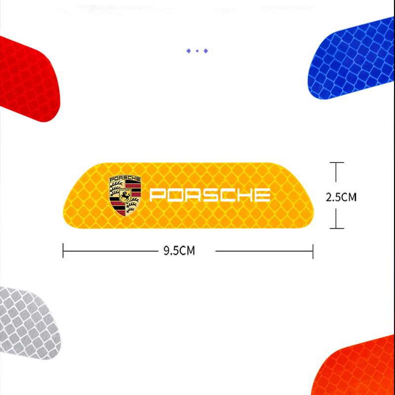 UQMW3 4Pcs Car Door Sticker Safety Warning Reflective Mark For Porsche Cayenne Panamera Macan 911 718 Taycan Boxster Cayman 918 Pajun