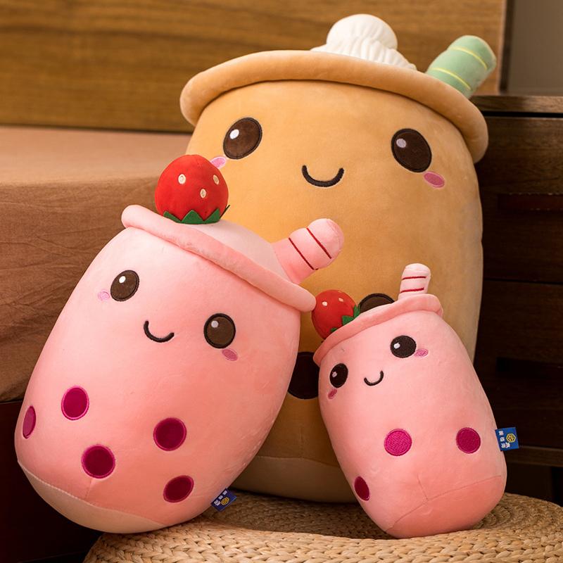 New Arrival Cartoon Fruit Bubble Tea Cup Plush Toys Real Life Boba Food With Suction Pillow Stuffed Soft Hug Cushion Decor