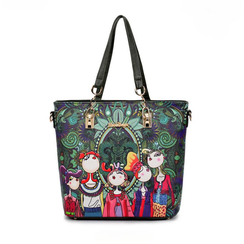 Модный креативный лесной стиль, цифровая печать, комплект женских сумок из 6 предметов, сумка с рисунком персонажа в стиле ретро, ​​сумка через плечо, сумка-тоут, кошелек и сумка для ключей