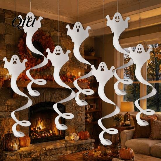 Spooky Halloween Party Ornaments 8 Pcs Hanging Ghost Swirl Decoration, White Ceiling Horror Theme Decorations Swirls Streamers for Home Office Haunted