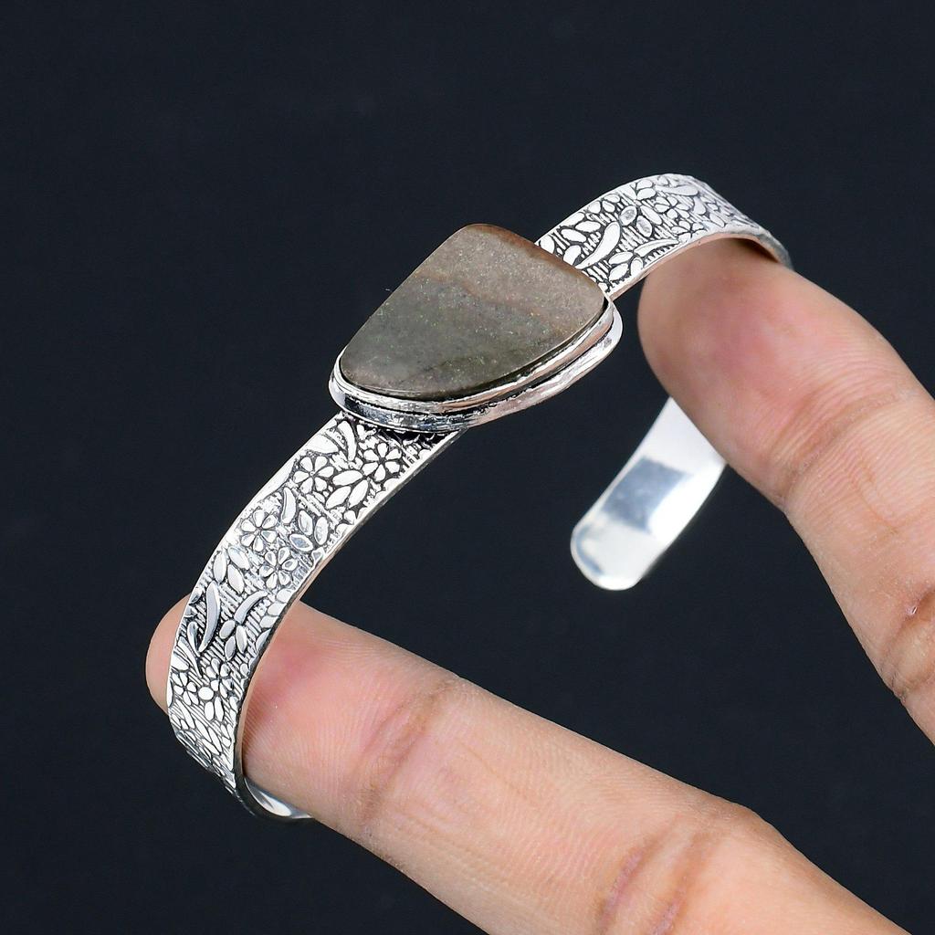Trillion Landscape Jasper Gemstone Sterling Silver Wife Wedding Bangle Jewelry