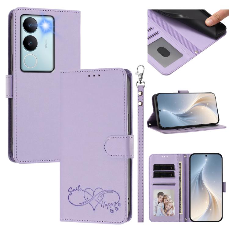 Happy Heart Pattern Magnetic Closure Vegan Leather Phone Case With Wrist Strap For vivo X200 FE