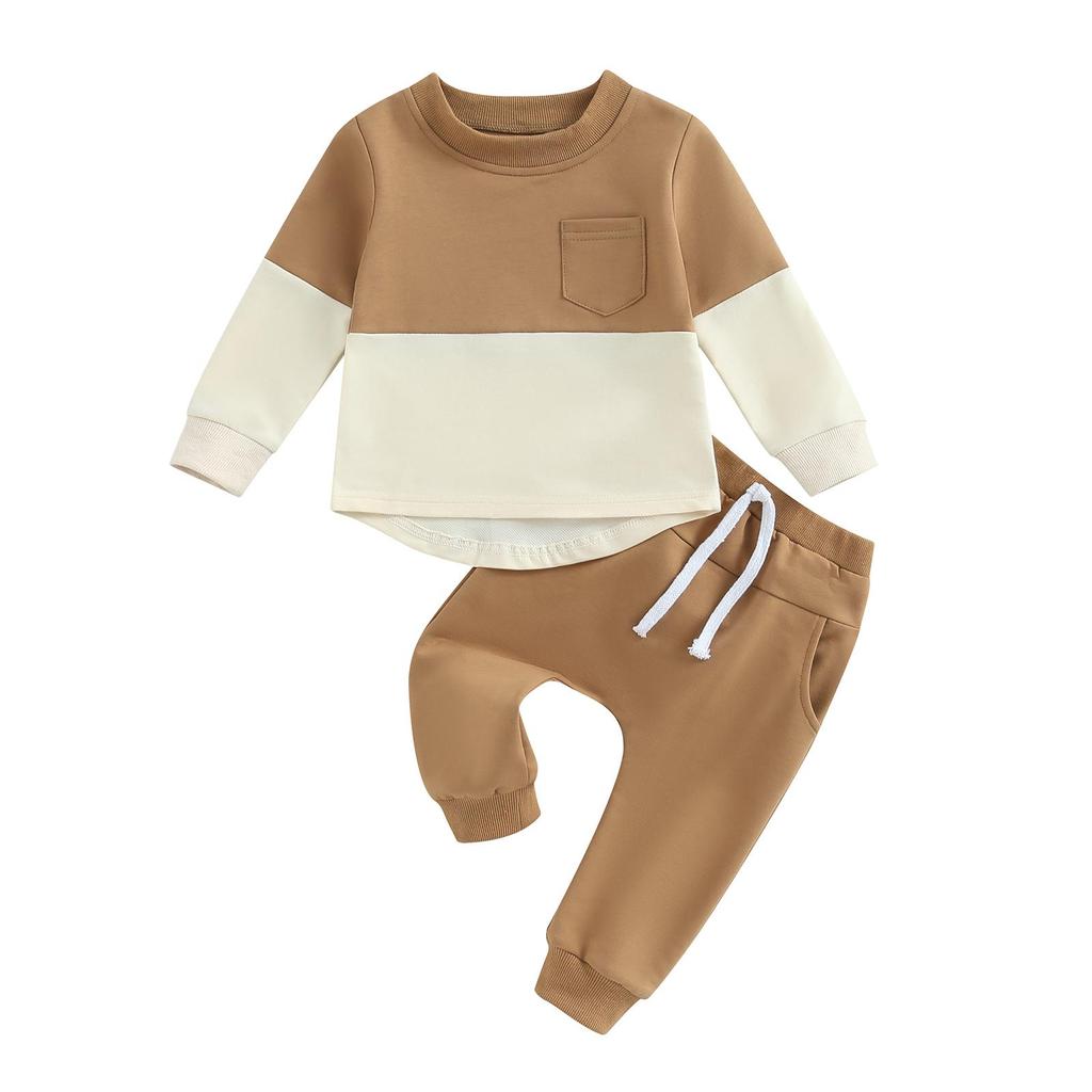 Toddler 2Pcs Fall Outfits 6M 12M 18M 24M 3Y 4Y 5Y Long Sleeve Contrast Color Sweatshirt and Pants Set Baby Clothes