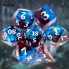 7 Pcs Blue Red Resin White Number Sharp Edge Dice Polyhedral Dice Suitable for Role-Playing RPG    Board Game
