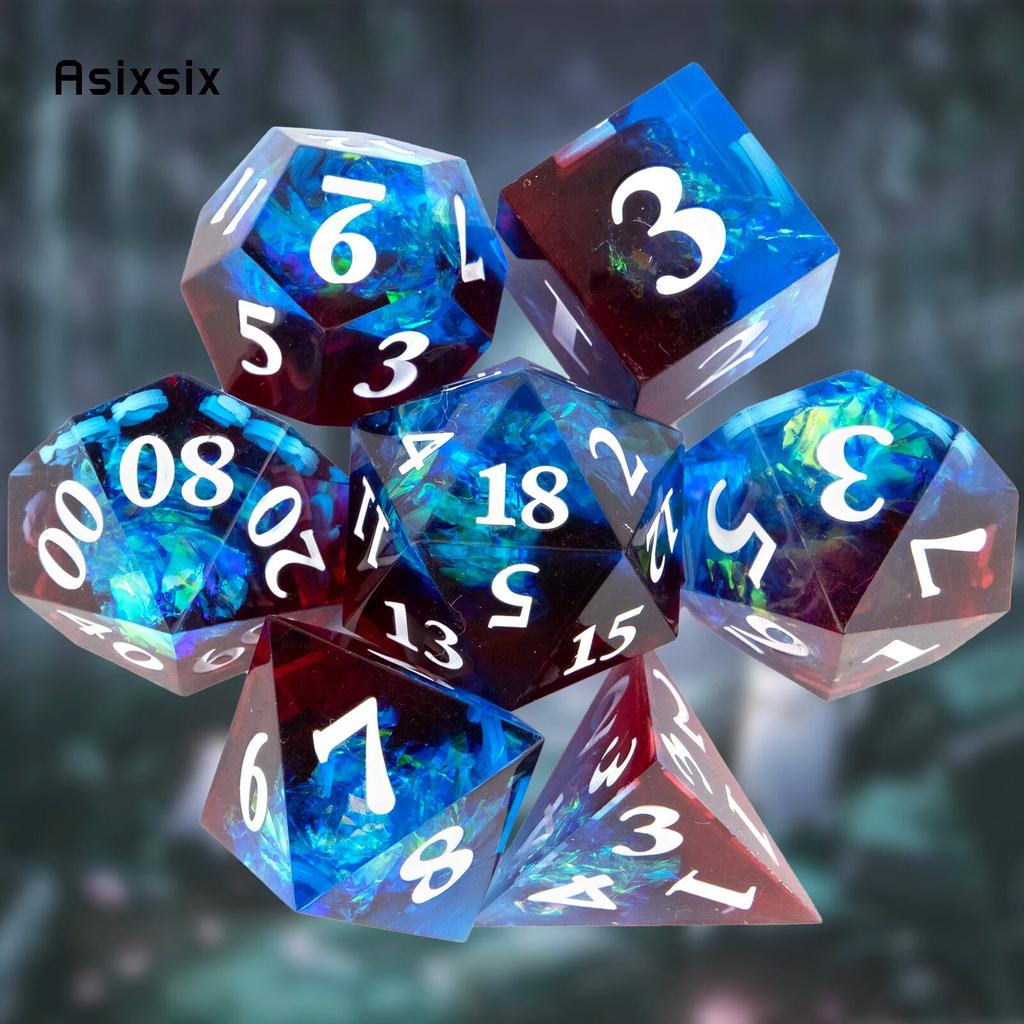 7 Pcs Blue Red Resin White Number Sharp Edge Dice Polyhedral Dice Suitable for Role-Playing RPG Board Game