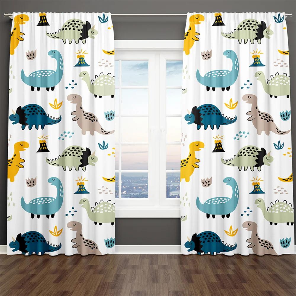 2-панельные шторы с изображением динозавра для детей, мальчиков, девочек, спальни, детской, гостиной, жалюзи от пола до потолка, cortina