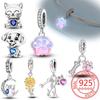Copper Pink Noctilucent Cat Puppy Charm Pendant Beads Best Fit Original Bracelet For Women Jewelry Making