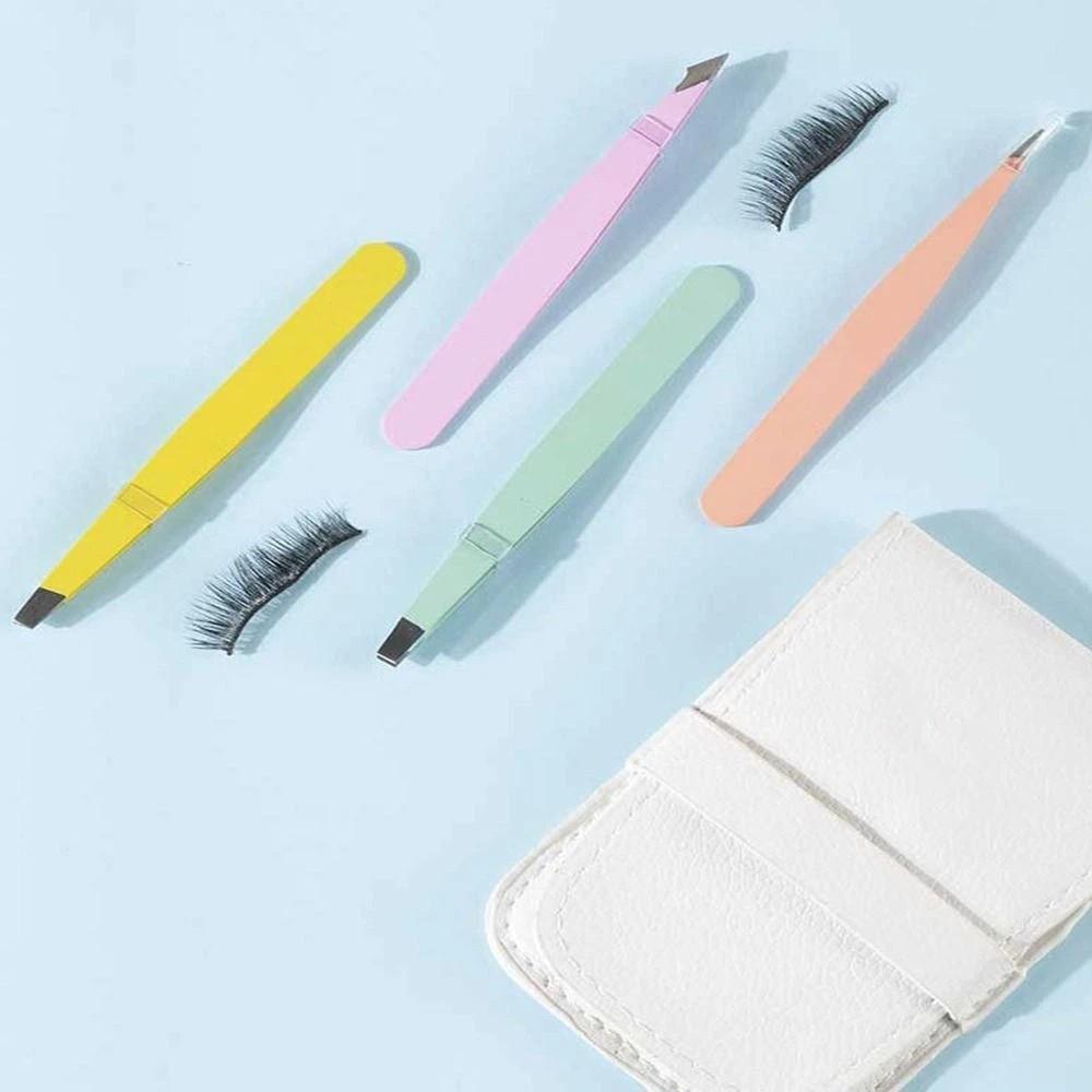 Пинцеты для бровей со скошенными кончиками против отпечатков пальцев, цветные, для удаления тонких волосков, для удаления волос на лице