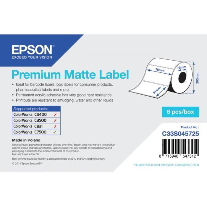 Epson Premium Matte 76 Mm X 51 Mm, 2310 Étiquettes Dimprimante (2310, Couleur Blanc, Mat, 76 Mm X 51 Mm,