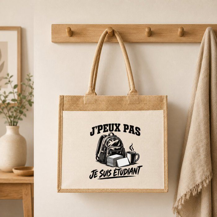 Sac cabas - PLANETEE - J'peux pas minimaliste - Toile de jute & coton - 21 L (43×33×21 cm) - Anses coton 65 cm