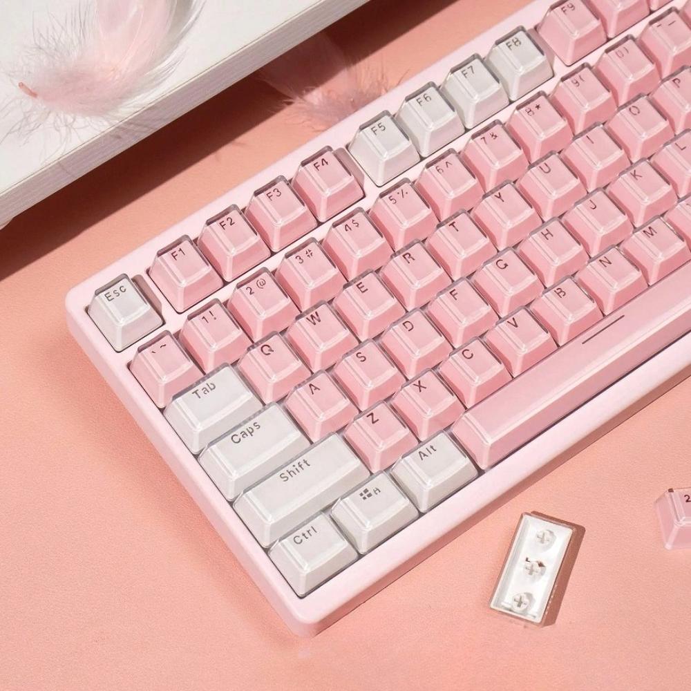 Crystal Jelly OEM Keycap Set PBT 123 Keys Double Layer Translucent Pink for MX Switch 60/84/90/104/108 Mechanical Keyboards