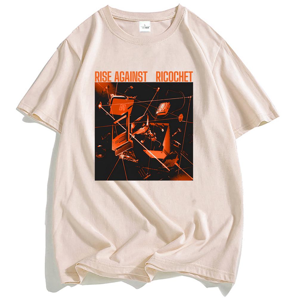 Футболка с обложкой альбома Ricochet RISE AGAINST Футболки рок-группы Повседневная футболка с коротким рукавом для мужчин Унисекс Хип-хоп Уличная одежда Мужские футболки
