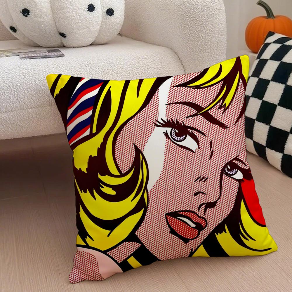 Classic Pop Art American Art RRoy Lichtenstein Cushion Cover Throw Pillow Cover Hidden Button Durable Polyester Chair Cushion
