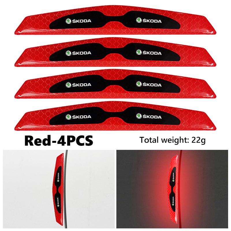 cycr3 For Skoda 4pcs Car Door Edge Protective Stickers Anti-Collision Strip Reflective Protector Sticker S Kodiaq Octavia 2 3 Yeti