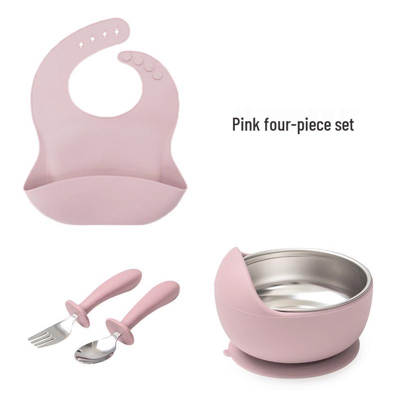 Детский обеденный набор из нержавеющей стали с противоскользящим силиконовым присосом и столовыми приборами