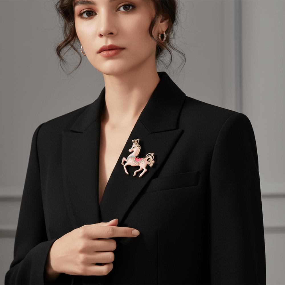 Classic Running Horse Brooch Rhinestone Zodiac Animal Badge New Animal Lapel Pin Gift