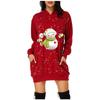 Women's Fashion Christmas Snowman Hoodie Bag Hip Pocket Print Hoodie Dress
