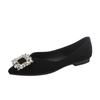 2025 New Spring and Autumn Shallow Mouth Shoes Rhinestone Black Women's Temperament Flat Bottom Laden Shoes French Pointed Single Shoes Low Heel