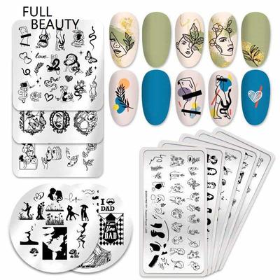 Штамповочные пластины для дизайна ногтей, листья, цветы, трафареты из нержавеющей стали, инструменты для штамповки изображений для ногтей, маникюрные инструменты