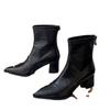 Зимние кожаные женские ботильоны на толстой подошве с острым носком на среднем каблуке, элегантная обувь 2025 года, модные туфли-лодочки в готическом стиле, челси, Botas De Mujer