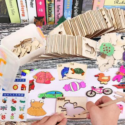 100 шт. Многофункциональный набор игрушек для рисования по дереву, детский набор инструментов для рисования, креативный шаблон с животными, обучающая игрушка с цветной краской