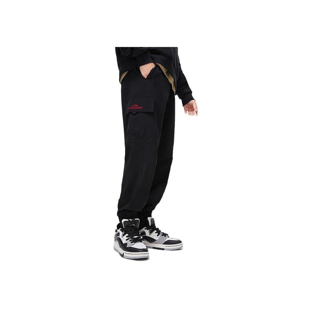 Мужские спортивные штаны Li Ning Skateboard Series, однотонные, зауженные, черные, AYKT075-1