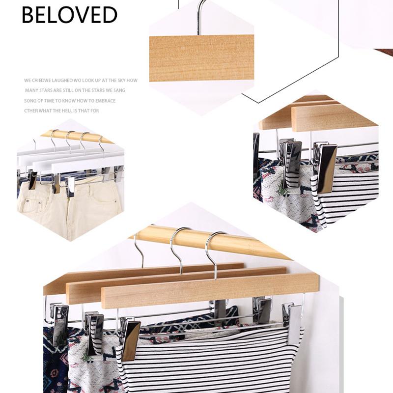 White Wooden Pants Hanger,5 Pack Durable Skirt Hangers with Adjustable Clips for Jeans Slacks Shorts,Heavy Duty Clip Hangers