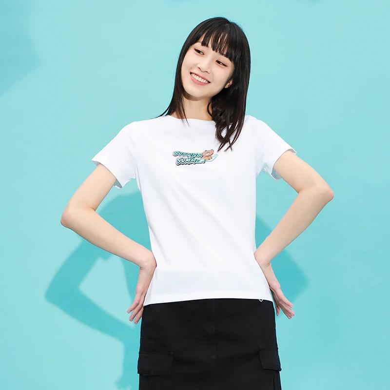 Li Ning X Line Friends Collaboration Sports Fashion Series Cartoon Fun Print Round Neck Short Sleeve T Shirt Women Tops White AHSR808-3
