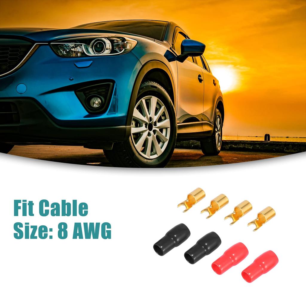 ACROPIX Терминальный адаптер U-образный обжимной клеммный разъем для кабеля акустического провода, автоматическая полоса 4 калибра, лопатка, черный, красный, 8 шт.