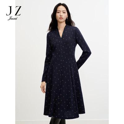 JUZUI Женское платье с V-образным вырезом, жаккардовой вязки, с акцентом на талии