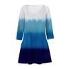 Women's Casual And Fashionable V-neck Gradient Printed Pocket 3/4 Sleeve Loose Fitting Dress