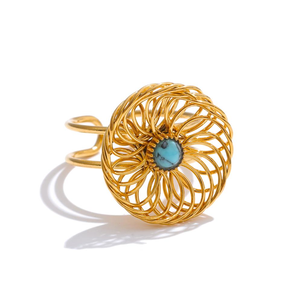 Eetit Trending Stainless Steel Natural Stone Flower Hollow Adjustable Ring 18K Golden PVD Plated 2025 Finger Jewelry Gift