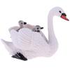 White Swan Figure with Babies On Back Animal Model Set Toy Home Ornaments
