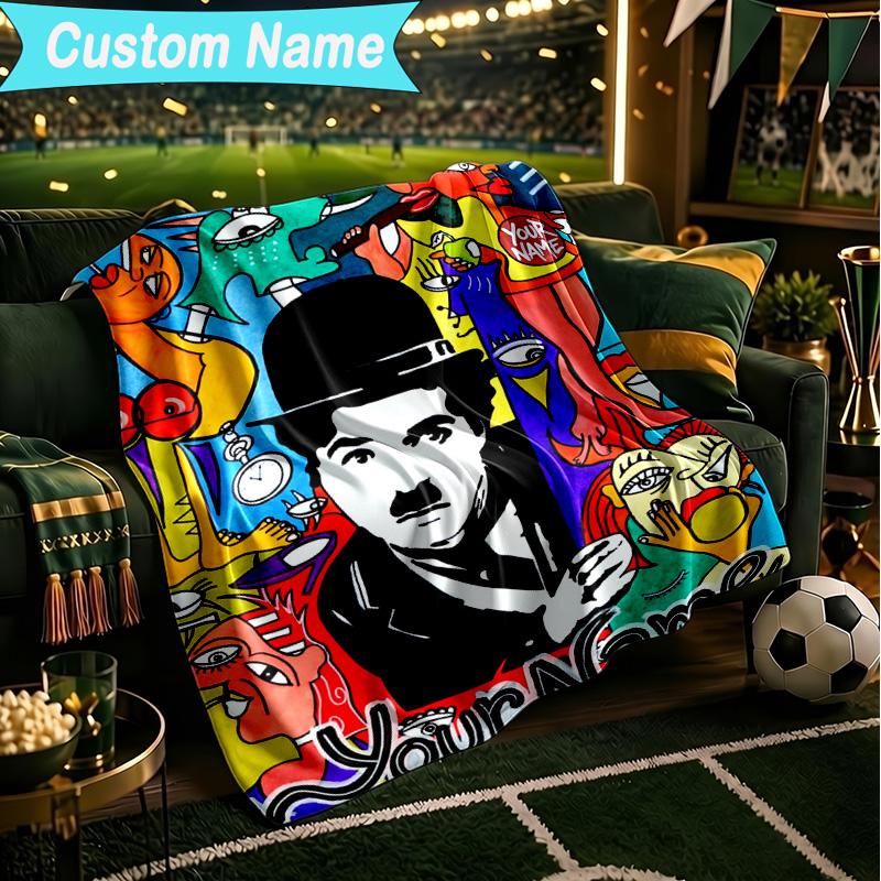 1PC Custom Name Blanket Silent Laughter Charlie Flannel blankets Patterns Throw Blanket All-Season Soft Gift for Couch, Bed, Camping, Birthday gifts