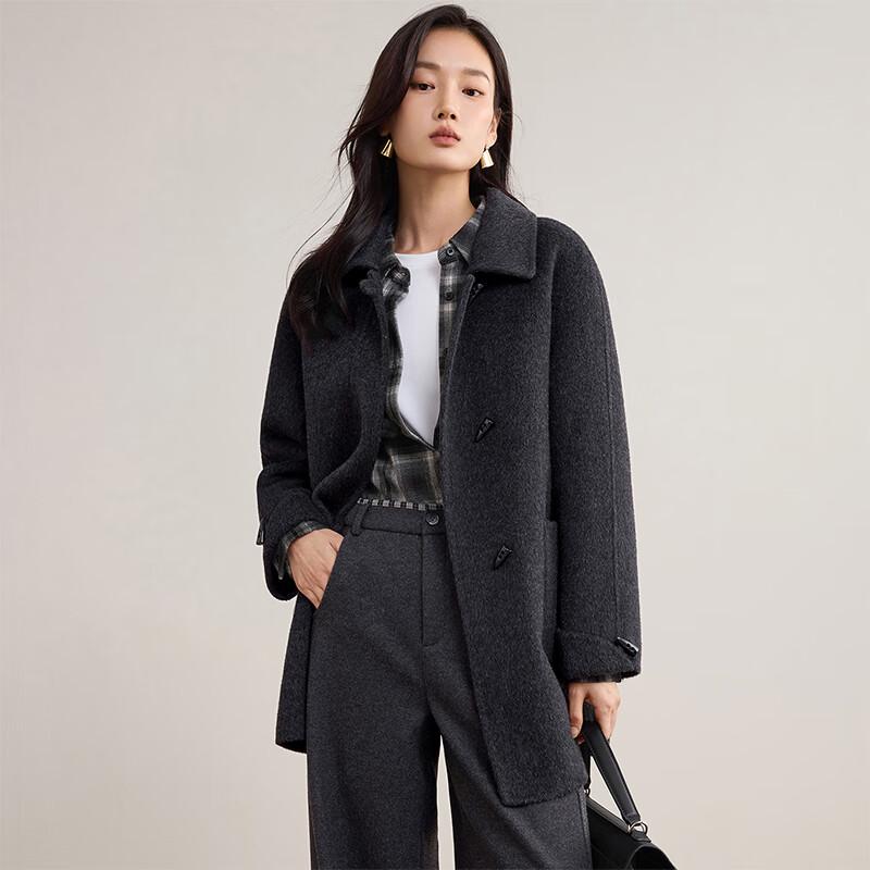 Shangdoubila Women's Pure Wool Toggle Mid-Length Coat